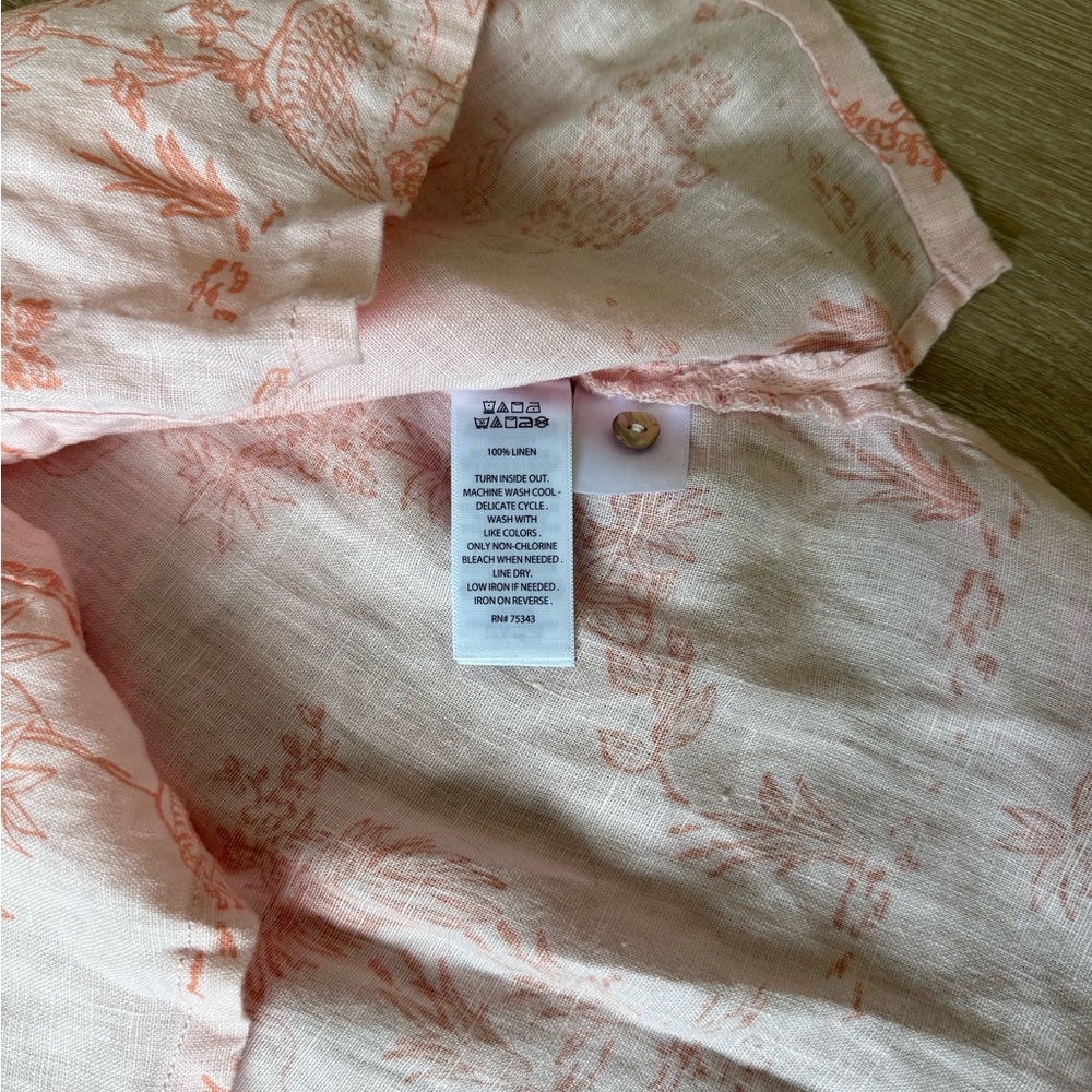 Cynthia Rowley Women’s 100% Linen Blouse Pink Floral Lightweight Button-Up Top - Picture 3 of 5